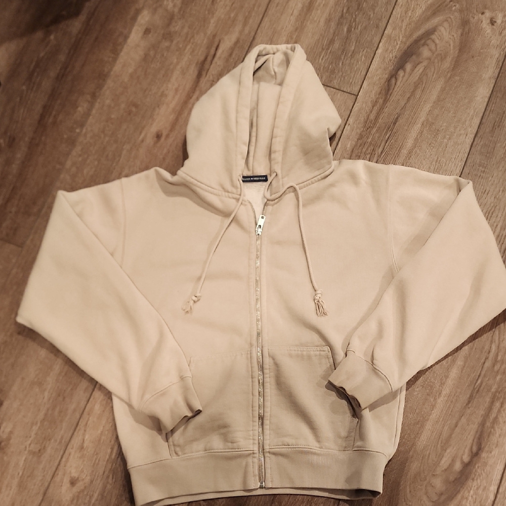 Beige Zip-Up Hoodie